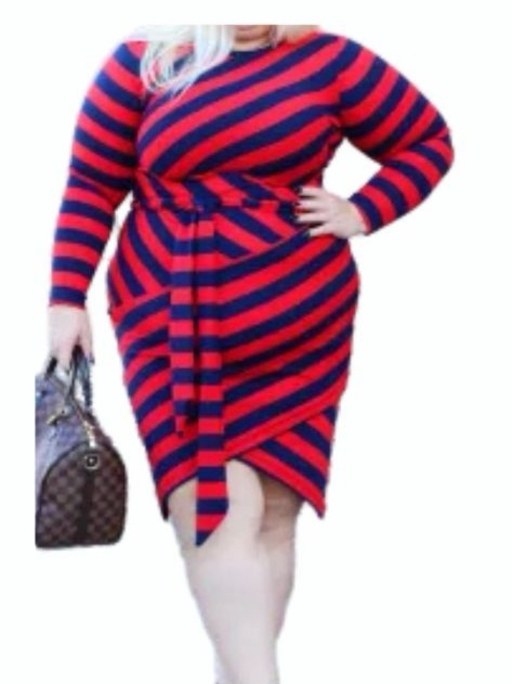 Eloquii black and Red Striped Long-Sleeve Wrap Dress